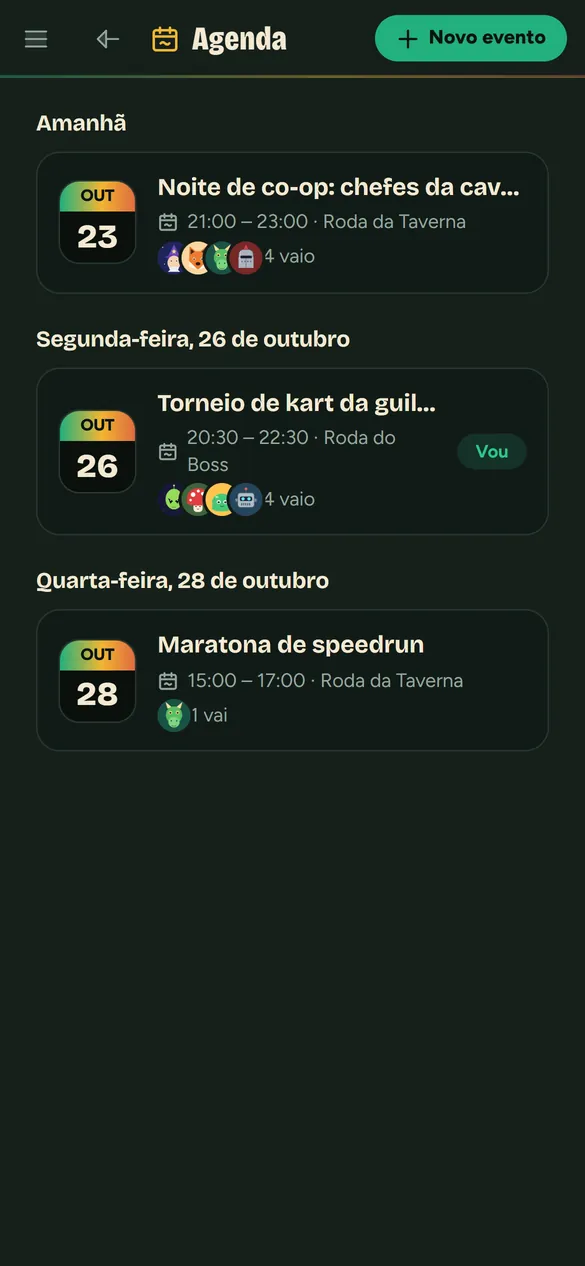 Agenda do servidor no celular, com os próximos eventos.